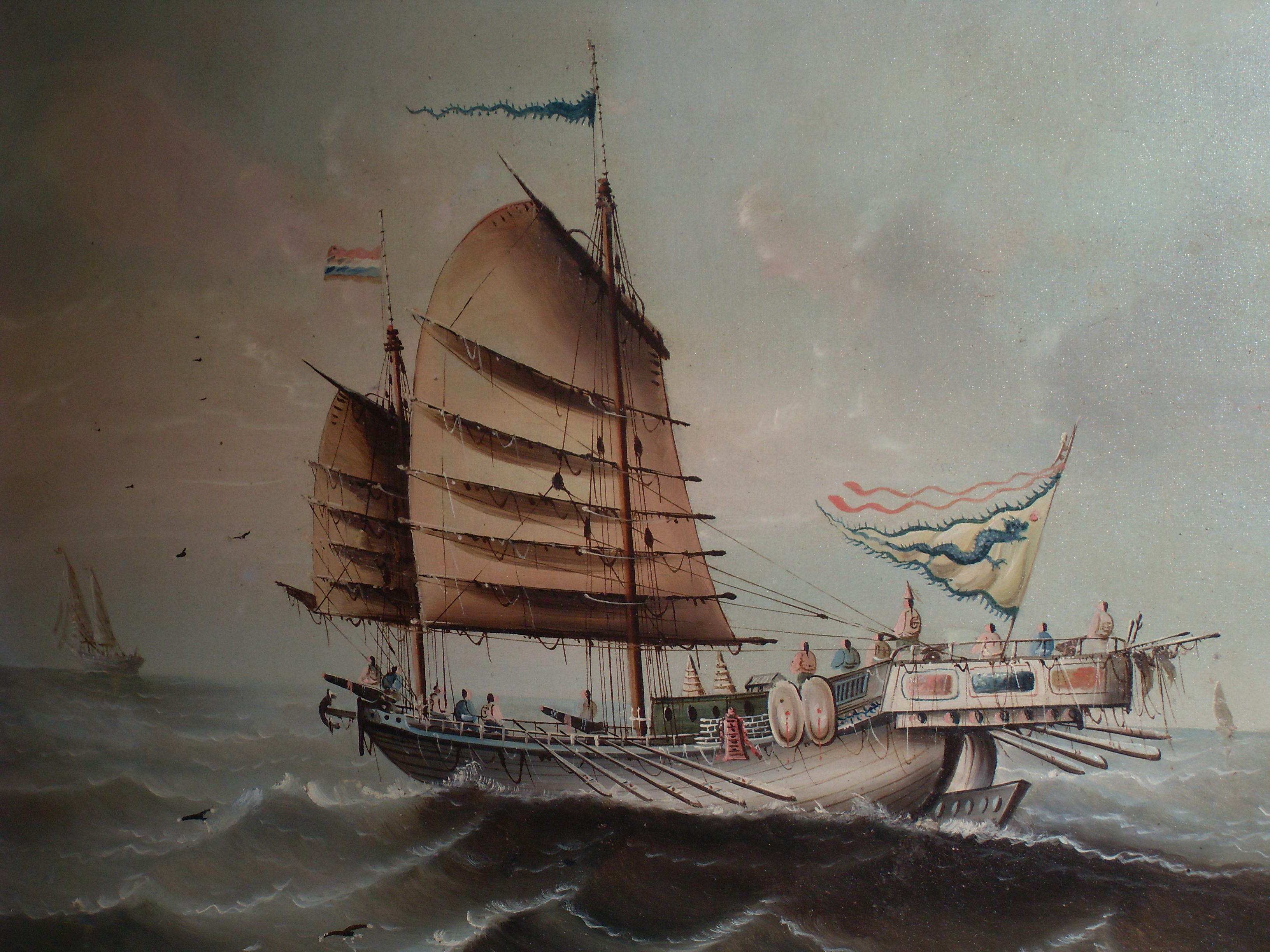 Chinese junk, oil painting on silk Chinese junk, oil painting on silk