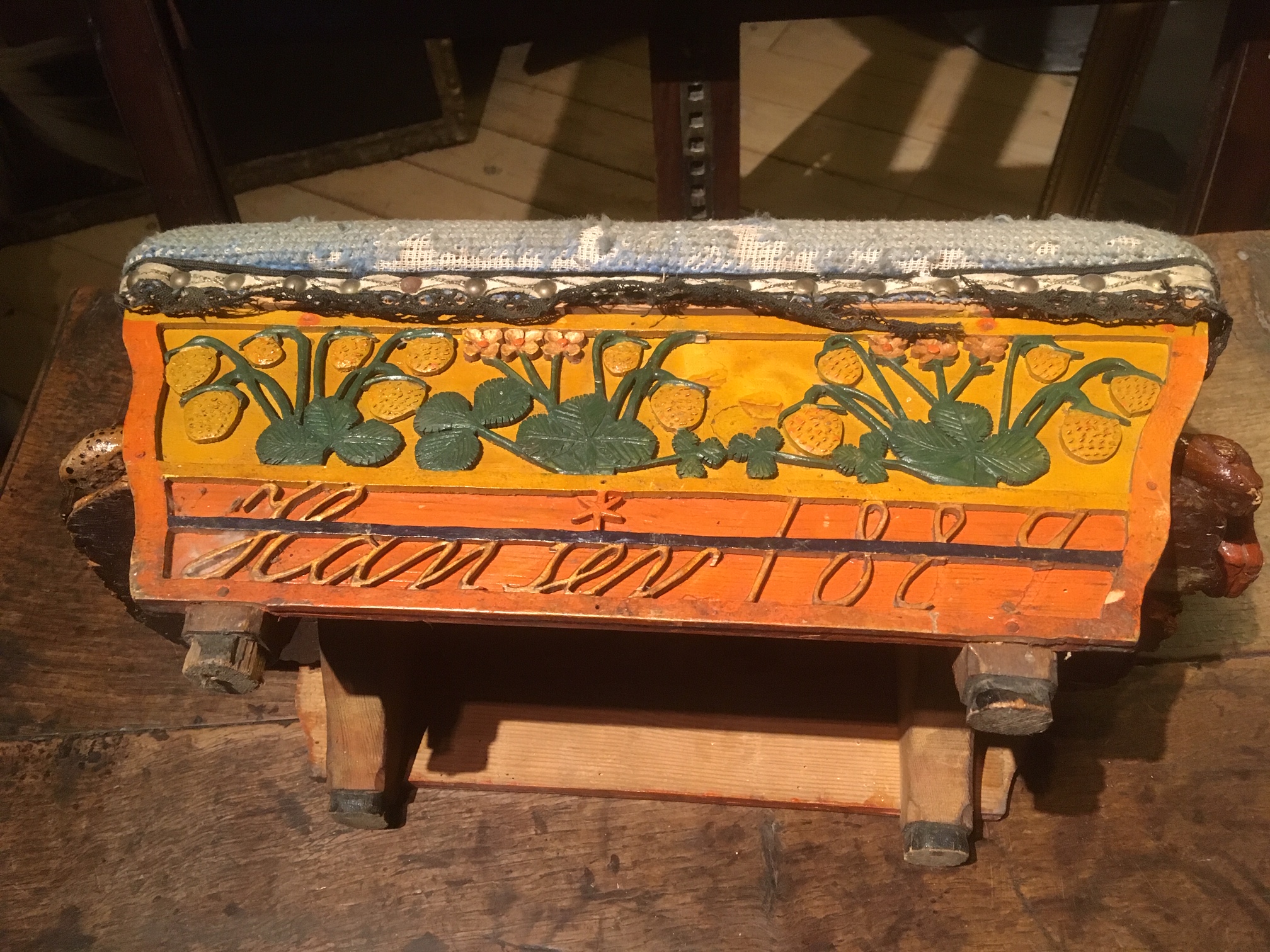 Danish folk art stool dated 1889