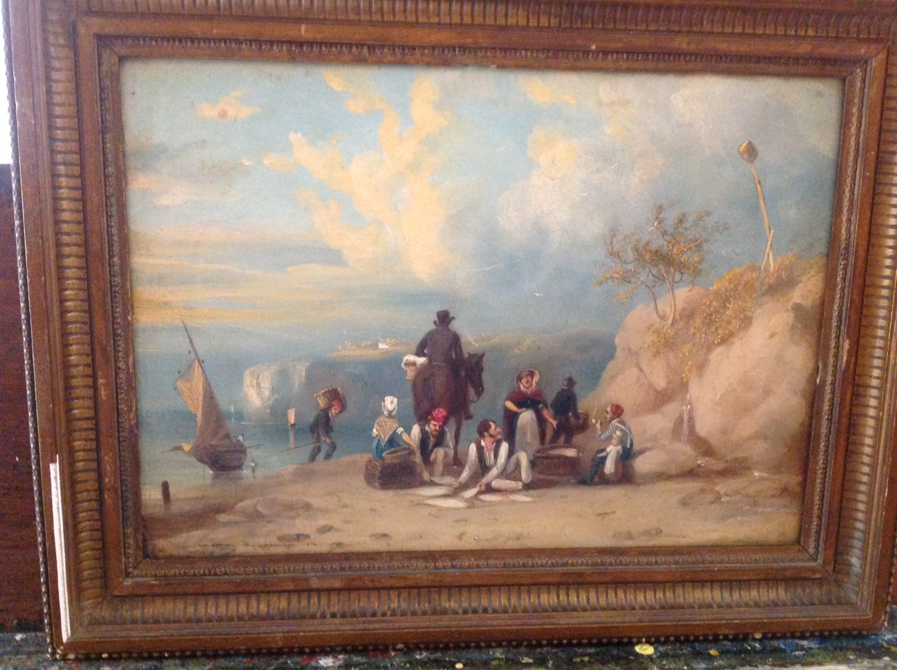 Ellen Cooke, 19thcentury, oil on board, fishermen on the shore at Whitby