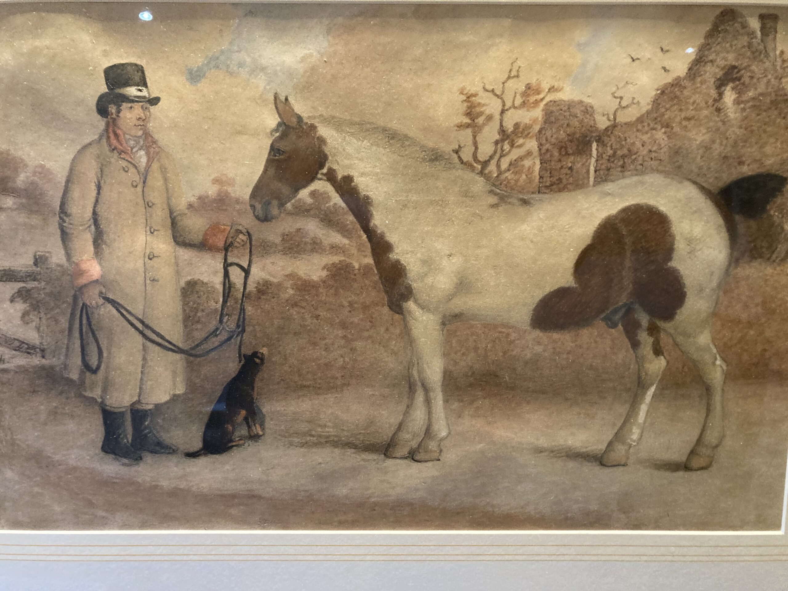 George Morland watercolour of horse and groom/owner dated 1794