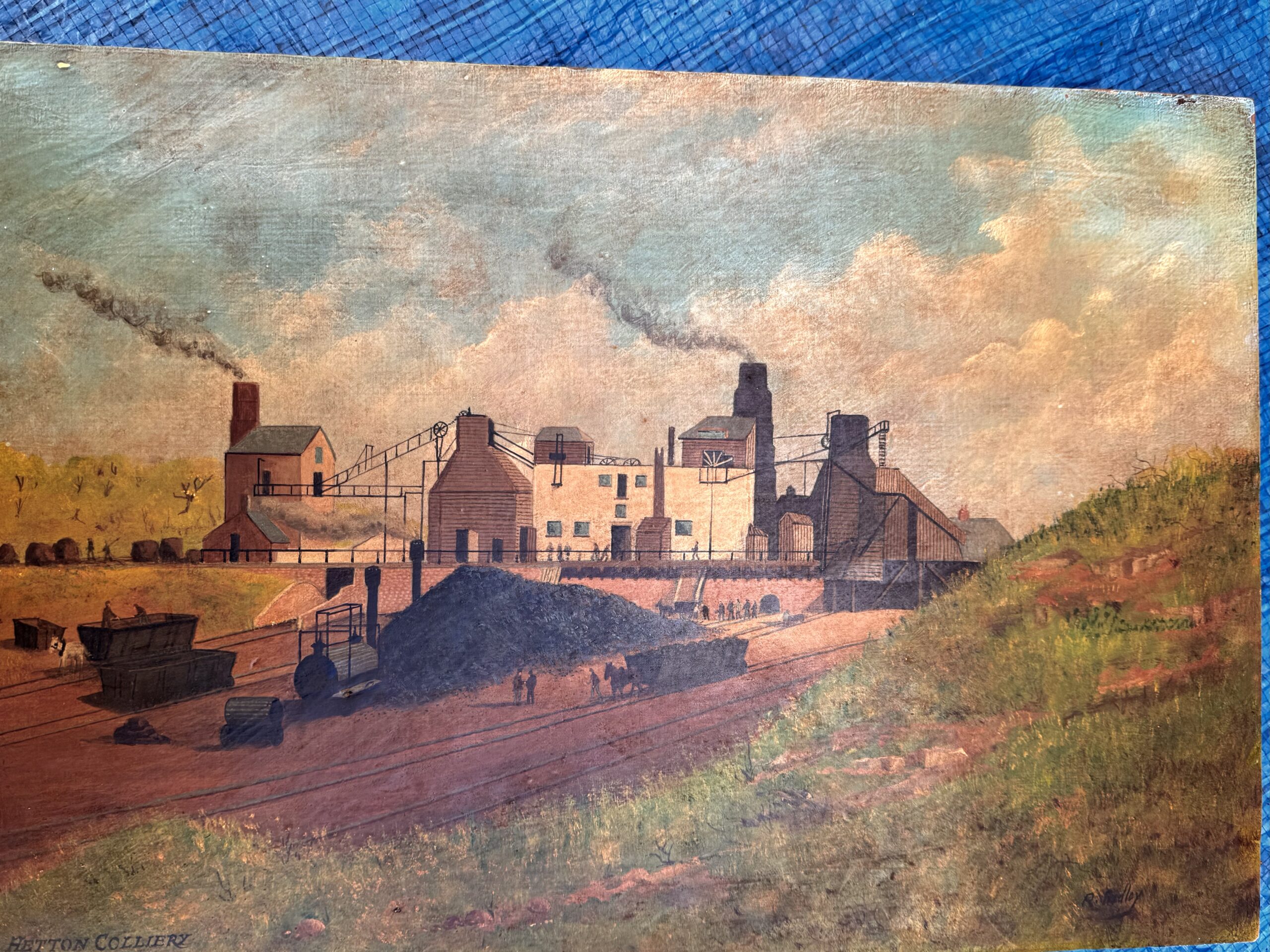 Oil on mahogany board of Hetton Colliery,