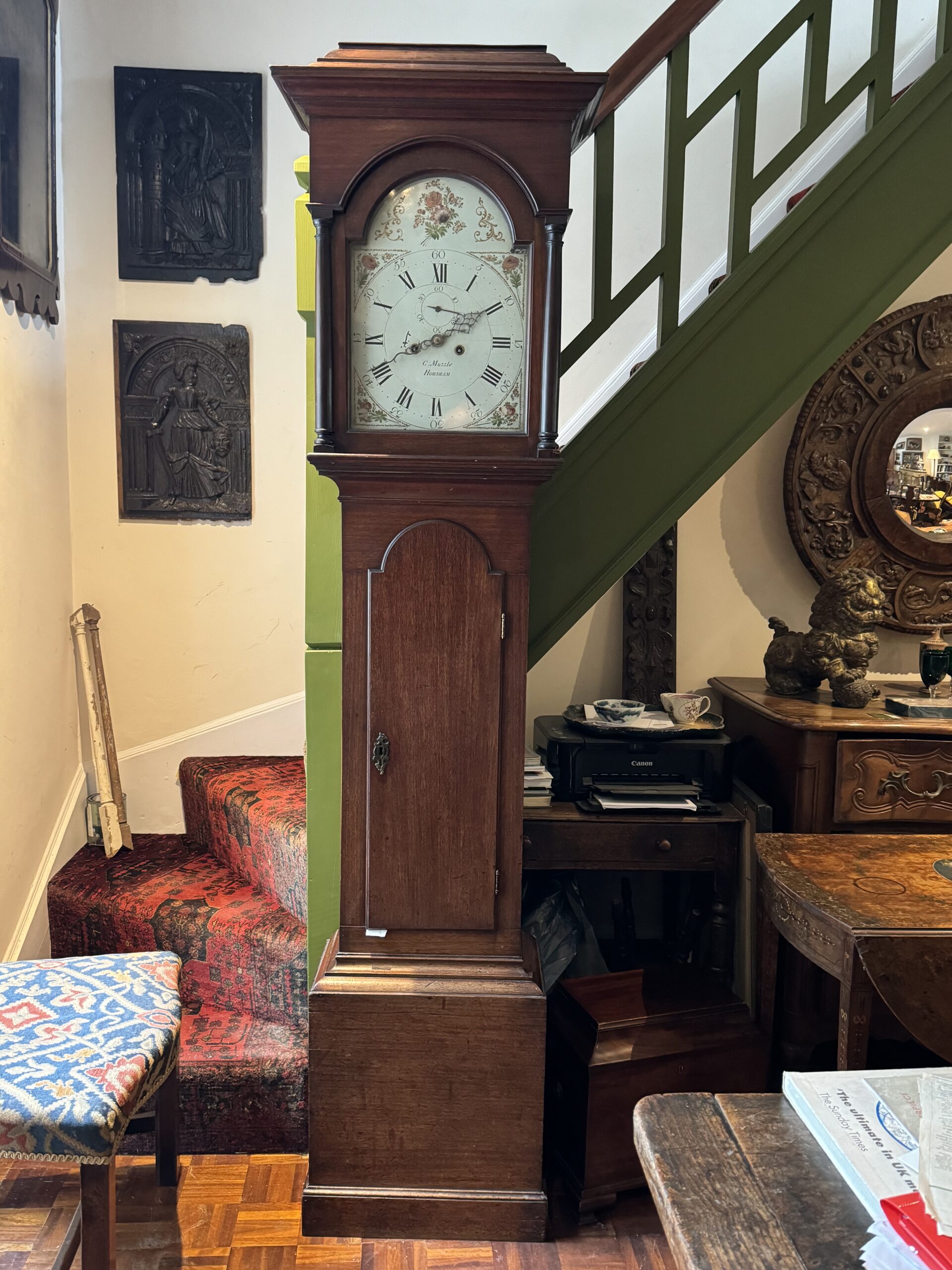 Walnut longcase clock, eight day movement, circa 1750.