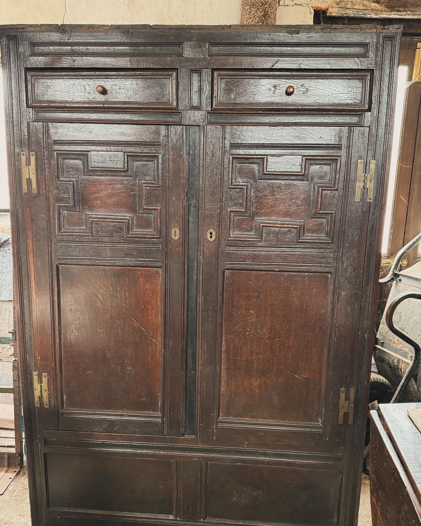 !7th Century Oak English Wardrobe\ Garderobe circa 1670